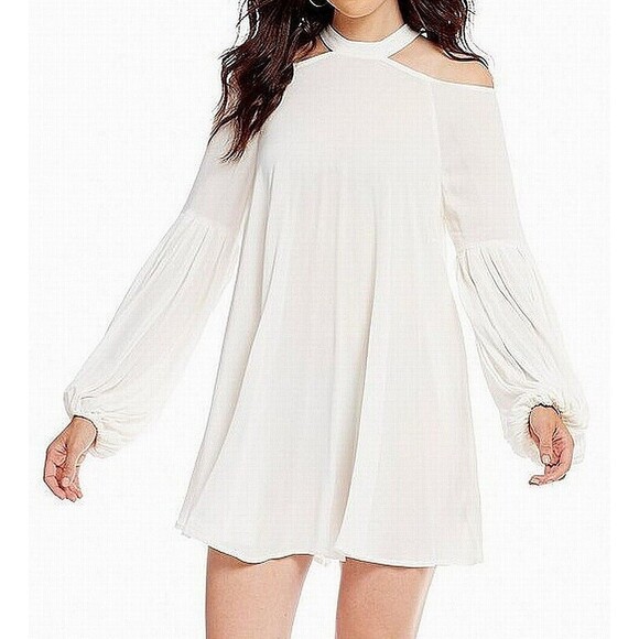 Free People Top Womens Extra Small Ivory Cold Shoulder Shift Short Dress
